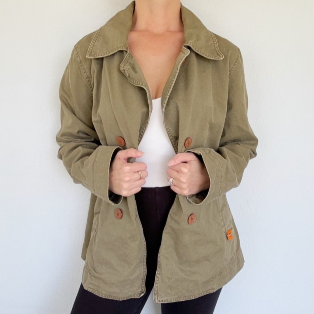 Vintage Calvin Klein army green super stone wash cropped cotton peacoat medium